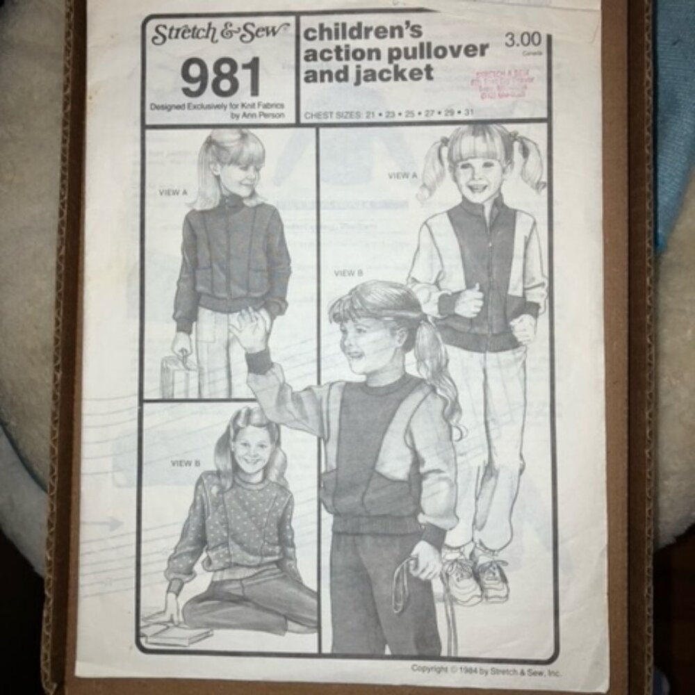 Stretch & Sew pattern 981 children's action pullover & jacket unisex SOLD AS IS